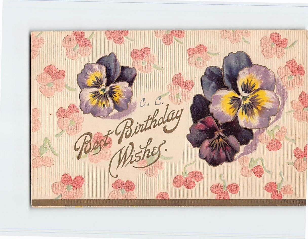Postcard Best Birthday Wishes with Flowers Embossed Art Print