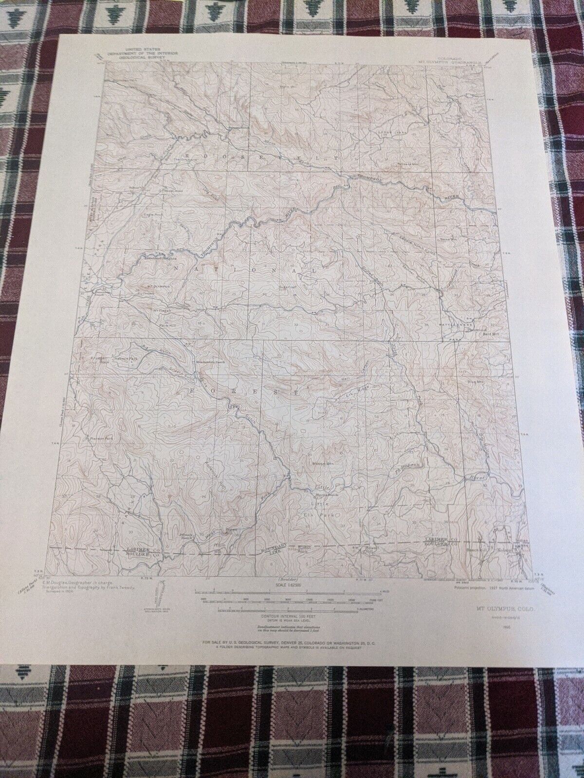 1927 COLORADO MT. OLYMPUS QUADRANGLE US Dept Interior Geological Survey Map VTG