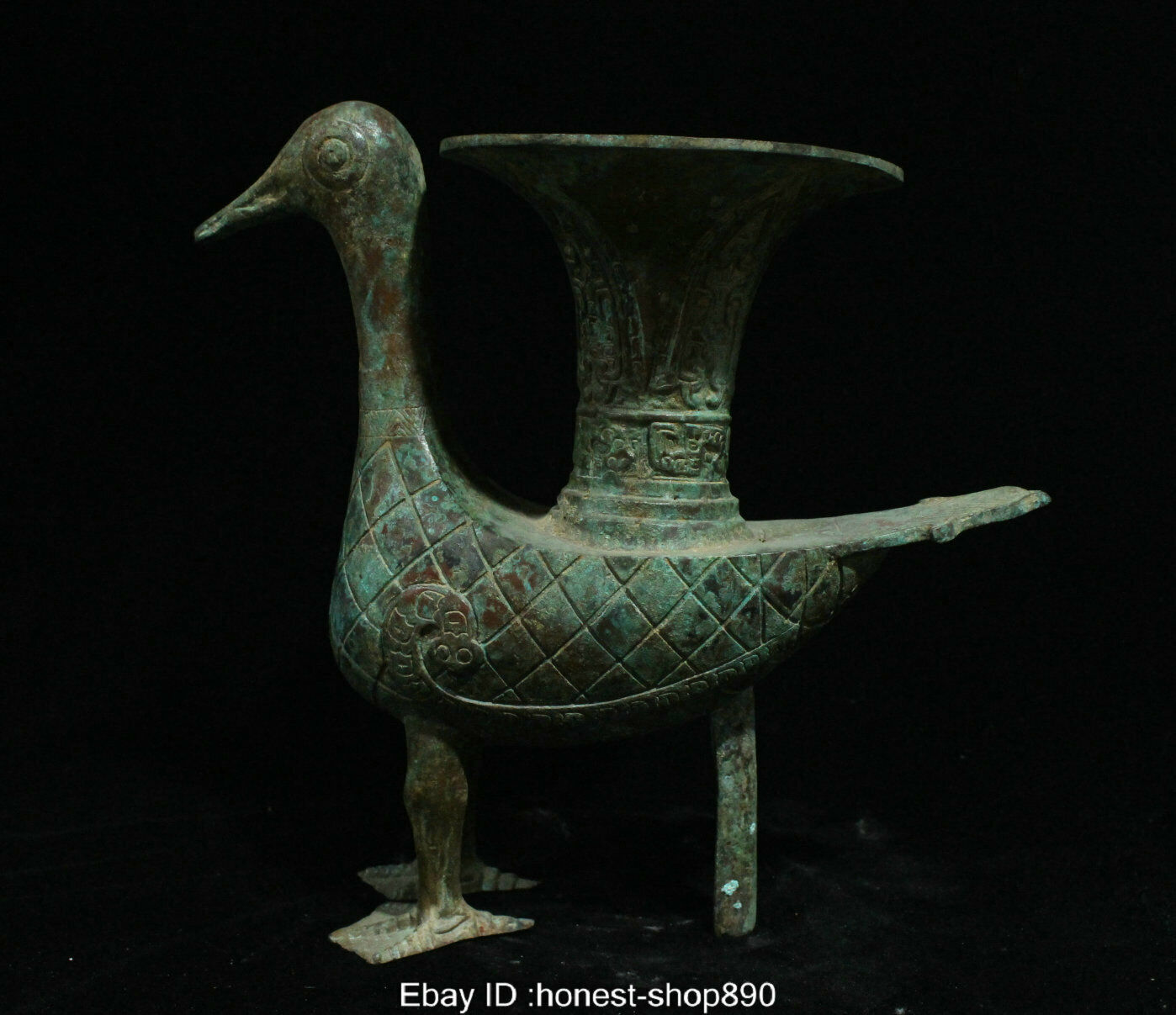 Antique Old Chinese Bronze Ware Dynasty Bird Beast Bottle Vase Statue Sculpture