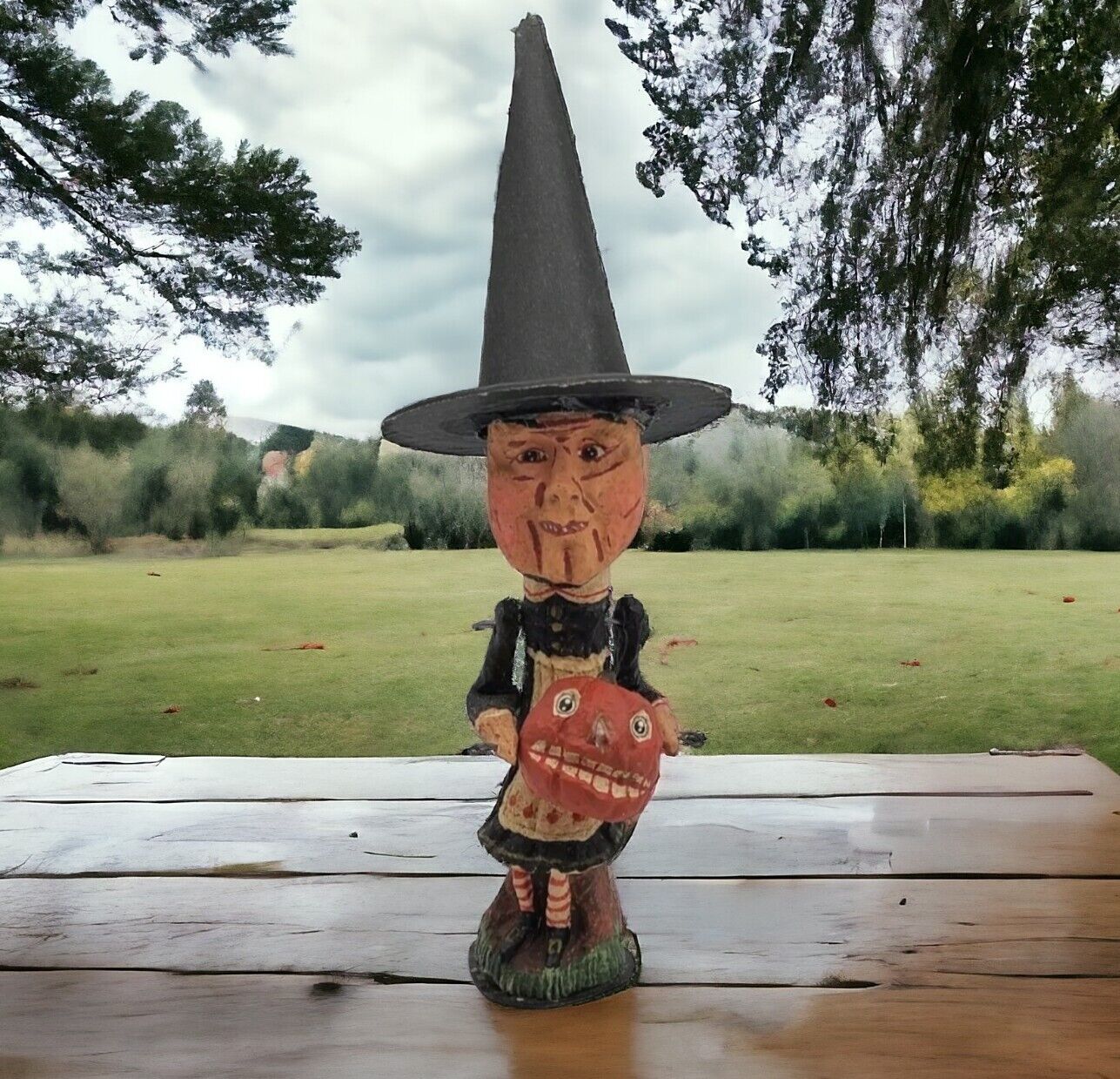 Vintage Original Poliwoggs Halloween Folk Art Witch Child Primitive Figurine 8\