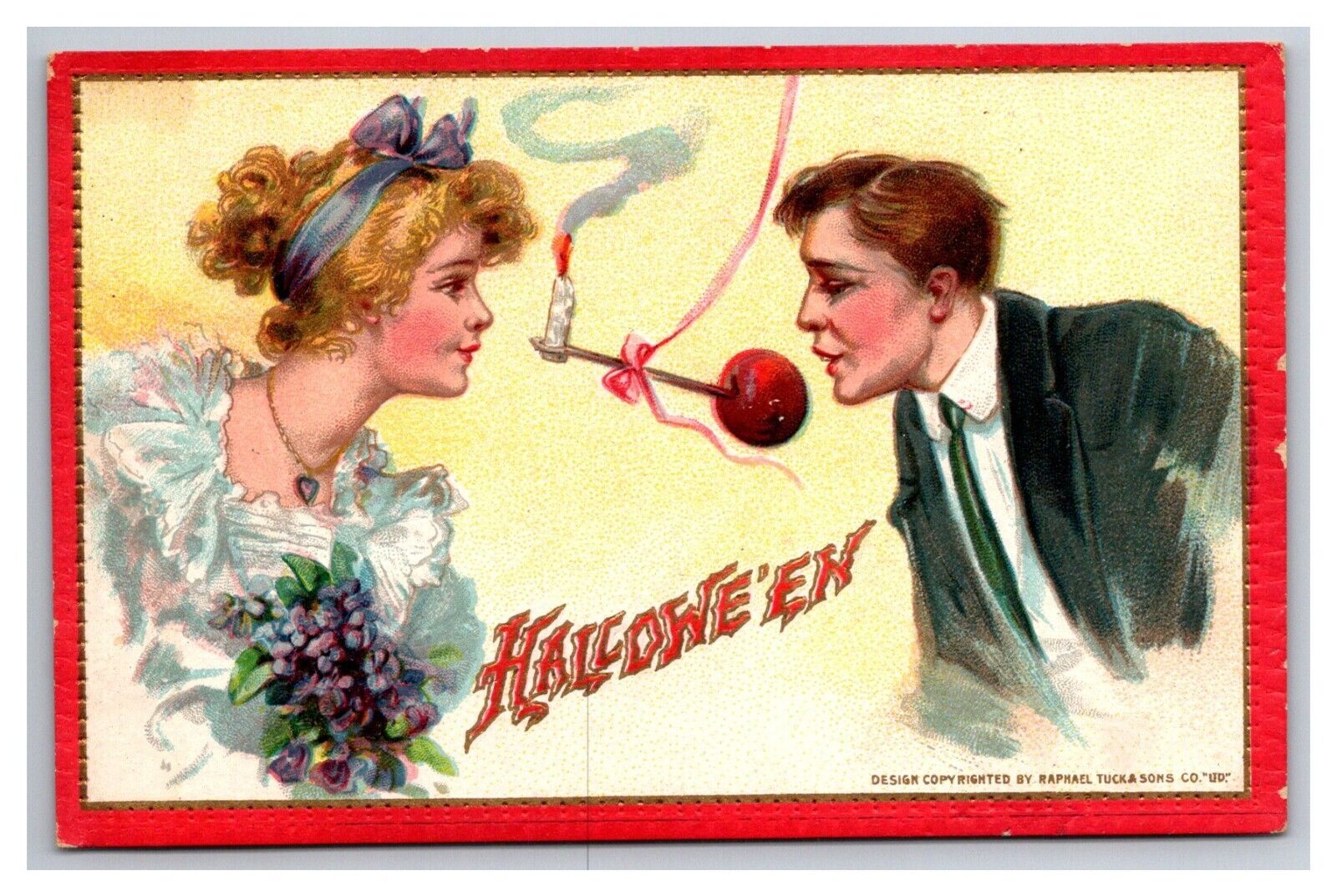 Postcard Halloween Tuck's # 174 Romance Man and Woman Apple Bobbing