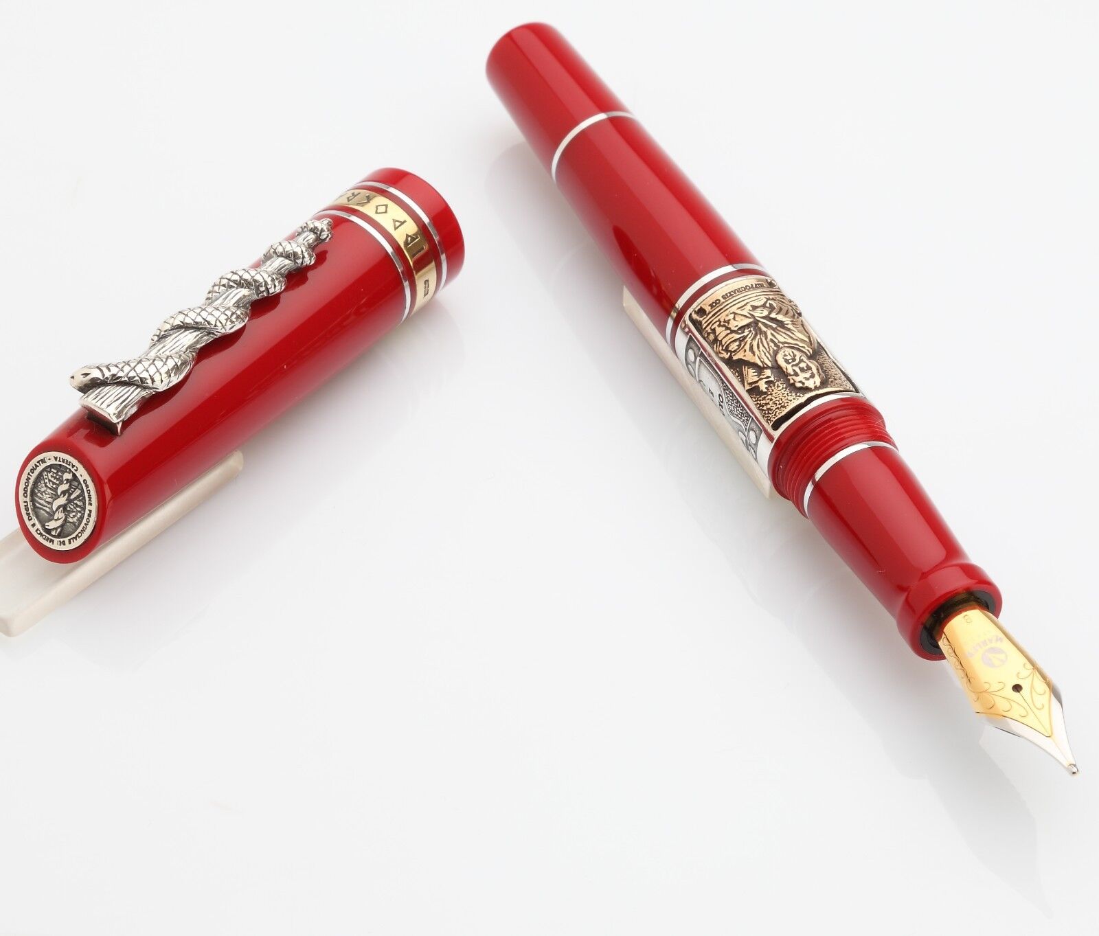 Marlen Ippocrate (Hippocrates) Fountain Pen with Silver Rod of Asclepius #Red