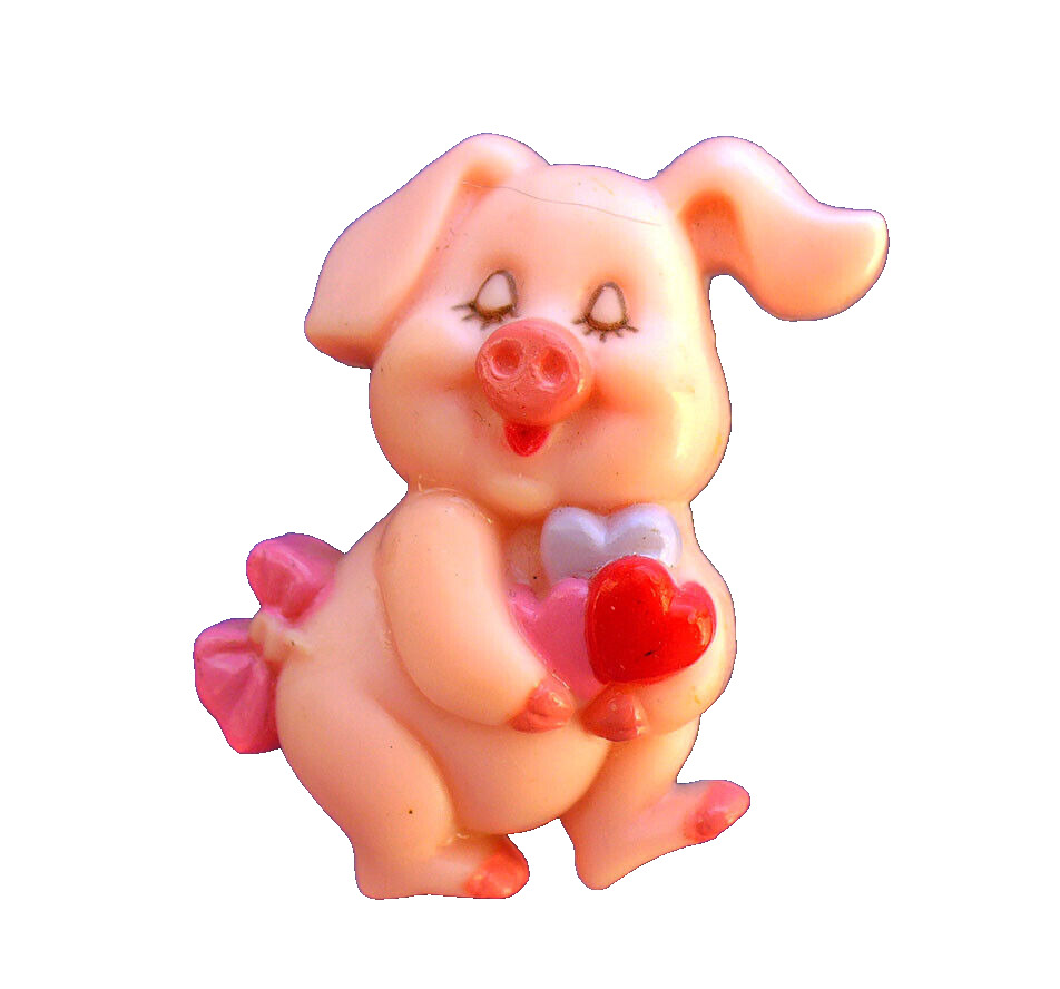 Russ PIN Valentines Vintage PIG Pink with HEARTS Hogs & Kisses Holiday Brooch