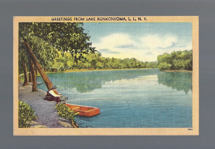 c.1940s Greetings From Lake Ronkonkoma Long Island New York NY Postcard POSTED