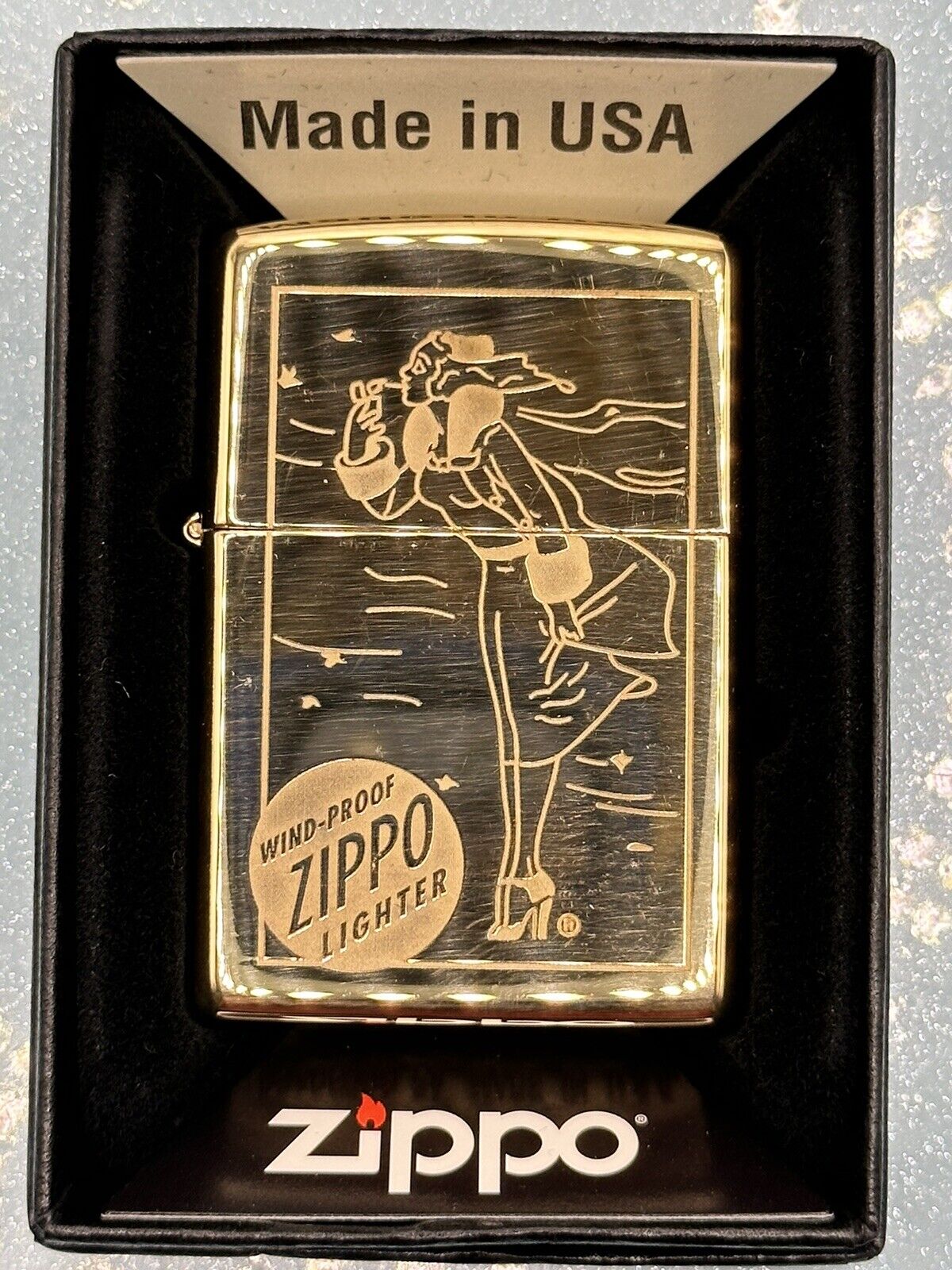 2022 Windy Girl Engraved High Polish Brass Zippo Lighter NEW