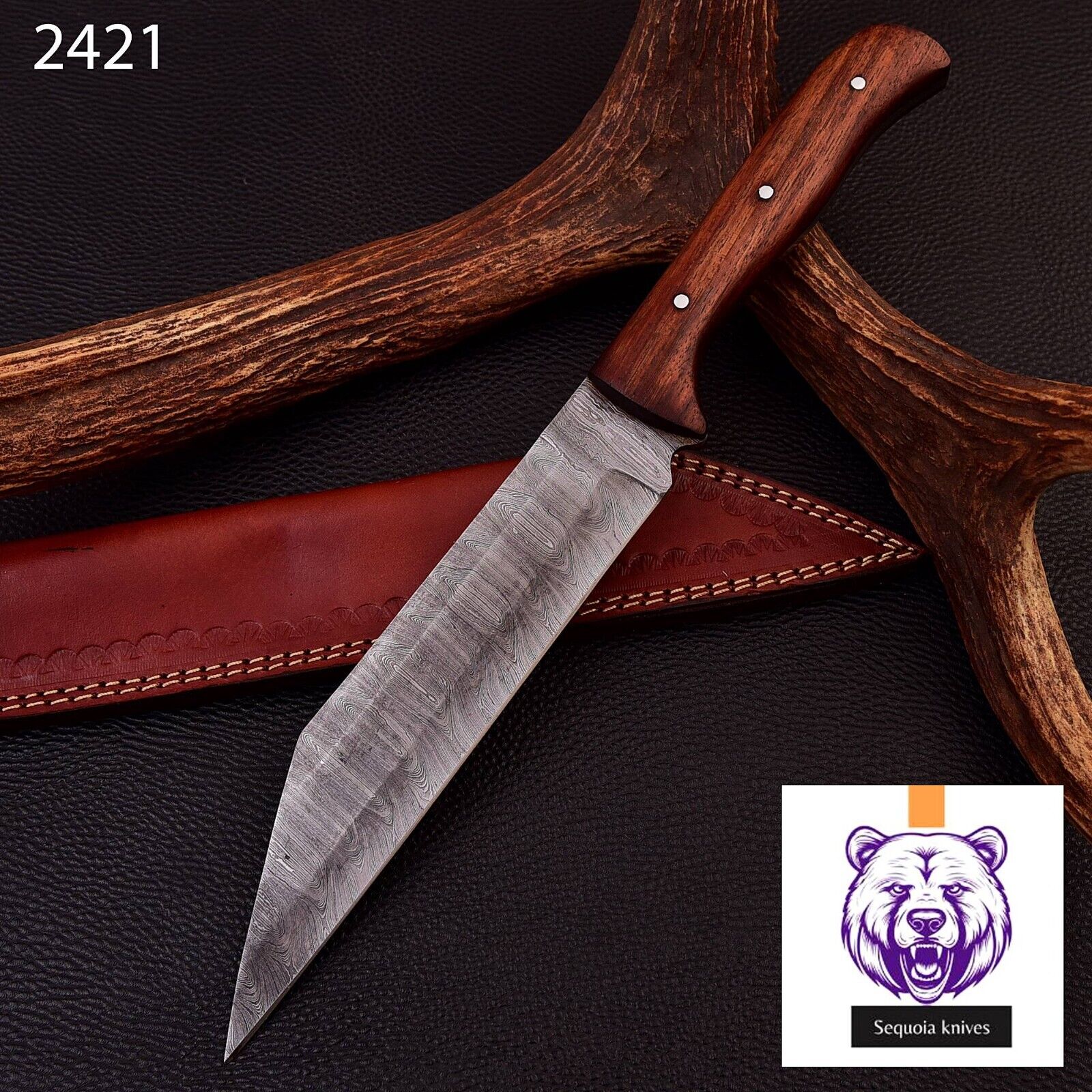 Medieval Seax Knife Custom Made Hand Forged Damascus Steel Viking Sax W/SHEATH