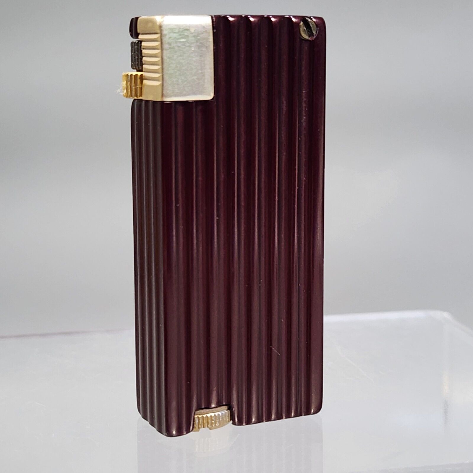 Vintage Arvey Corporation R V Liter Art Deco Flint Fluid Lighter Maroon Brass