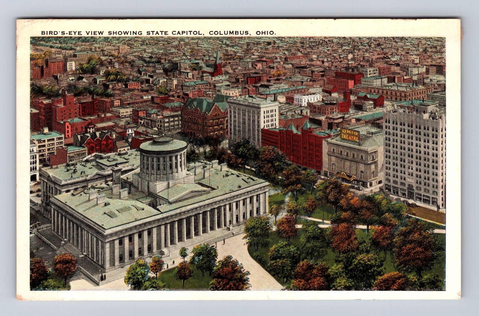 Columbus OH- Ohio, Aerial Of State Capitol, Antique, Vintage Souvenir Postcard