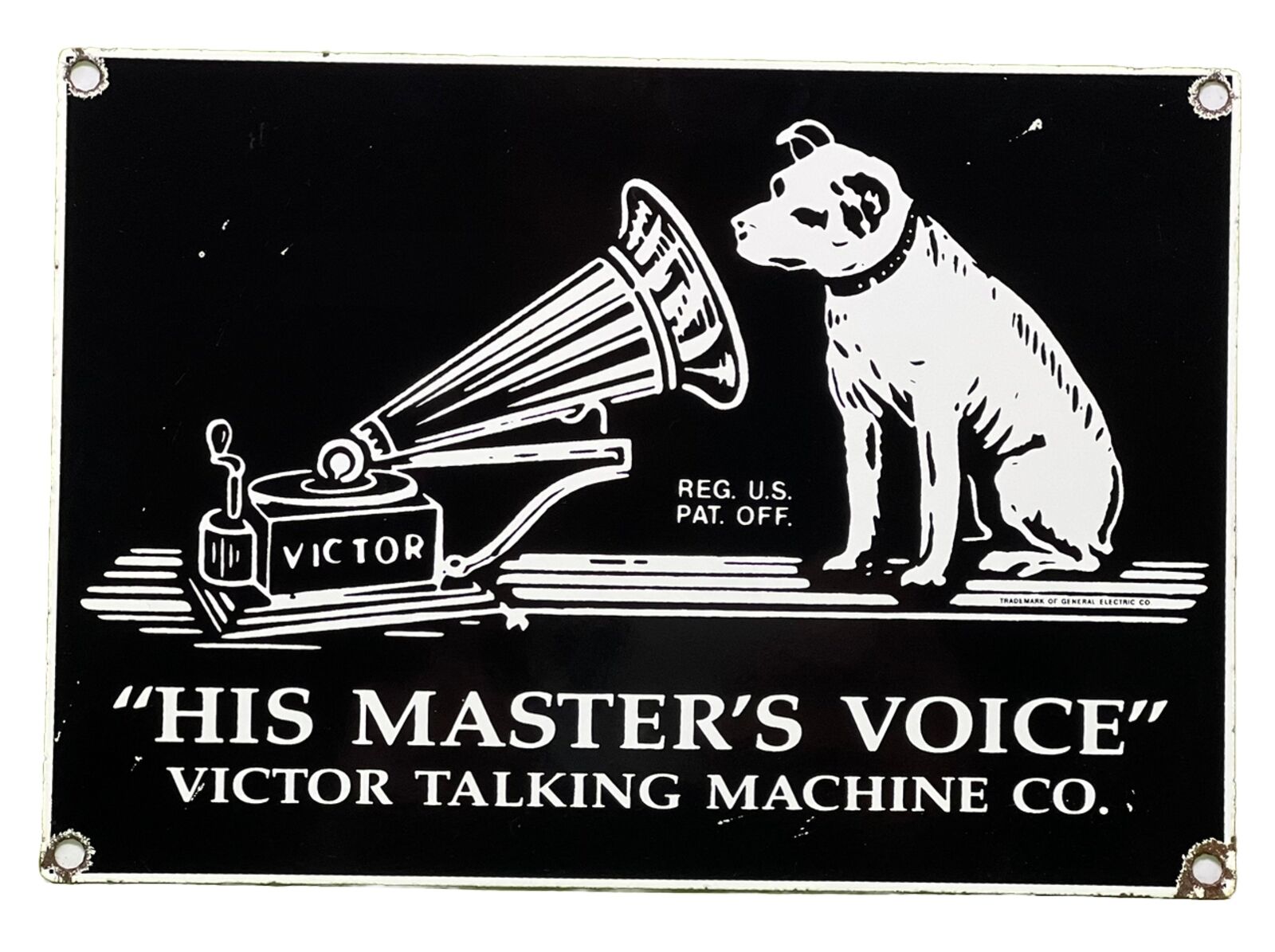 VINTAGE RCA PORCELAIN SIGN RECORD PLAYER GRAMOPHONE GAS OIL NIPPER THE DOG