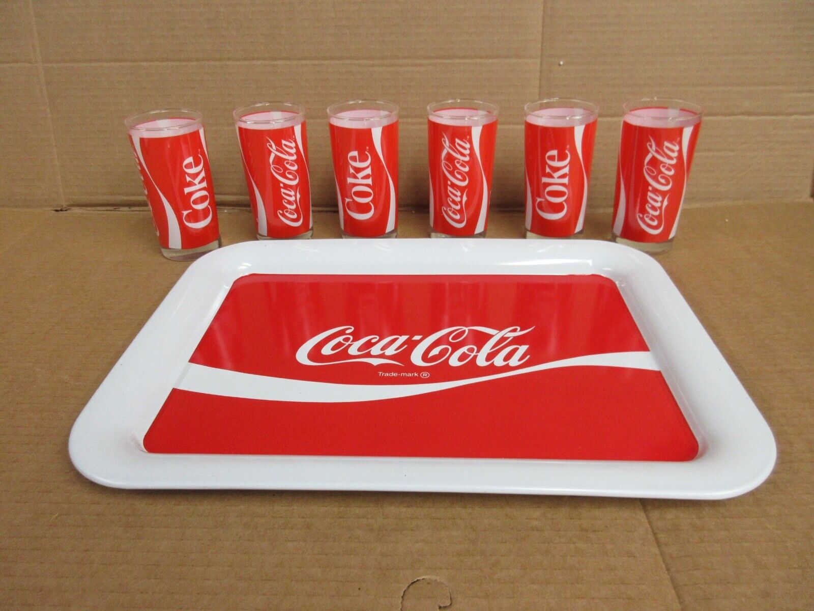 Vintage Coca Cola 7 Piece Beverage and Serving Tray Set