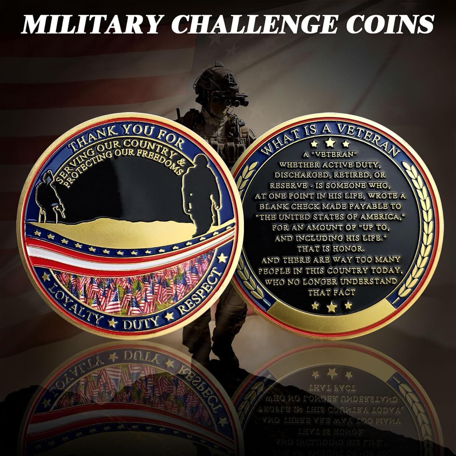 Military Veterans Challenge Coin Gift  Thank You Coins for Veterans Army