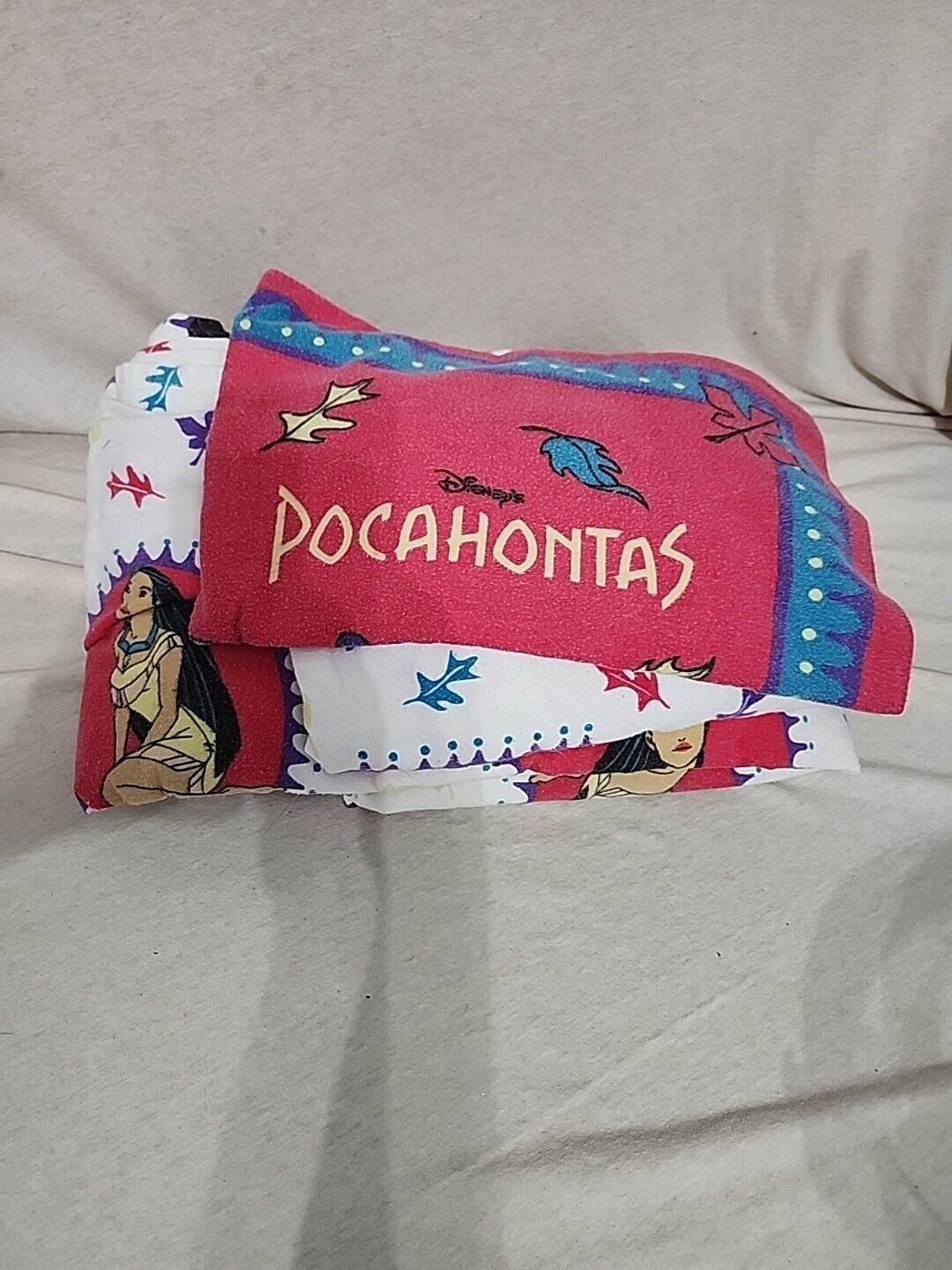 Vintage Disney Pocahontas Flannel Twin Sheets 100% Cotton Sheet Set 90s