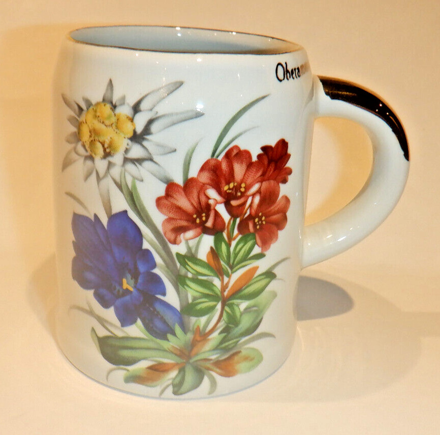 Vintage Lorenz Bavaria Porzellan Mug Painted Floral Design Signed Oberammergau