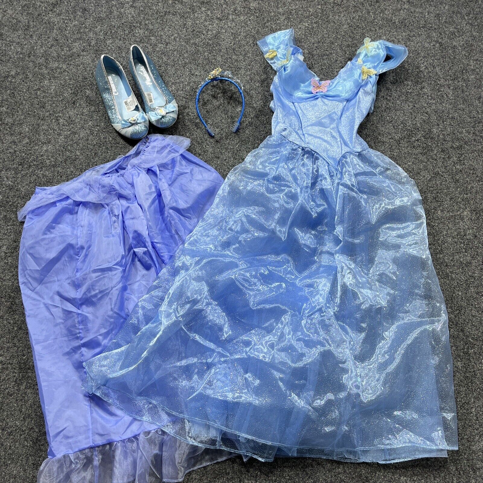 Disney Cinderella Costume Size Medium 7-8 Shoes Crown Butterfly Dress Up Gown