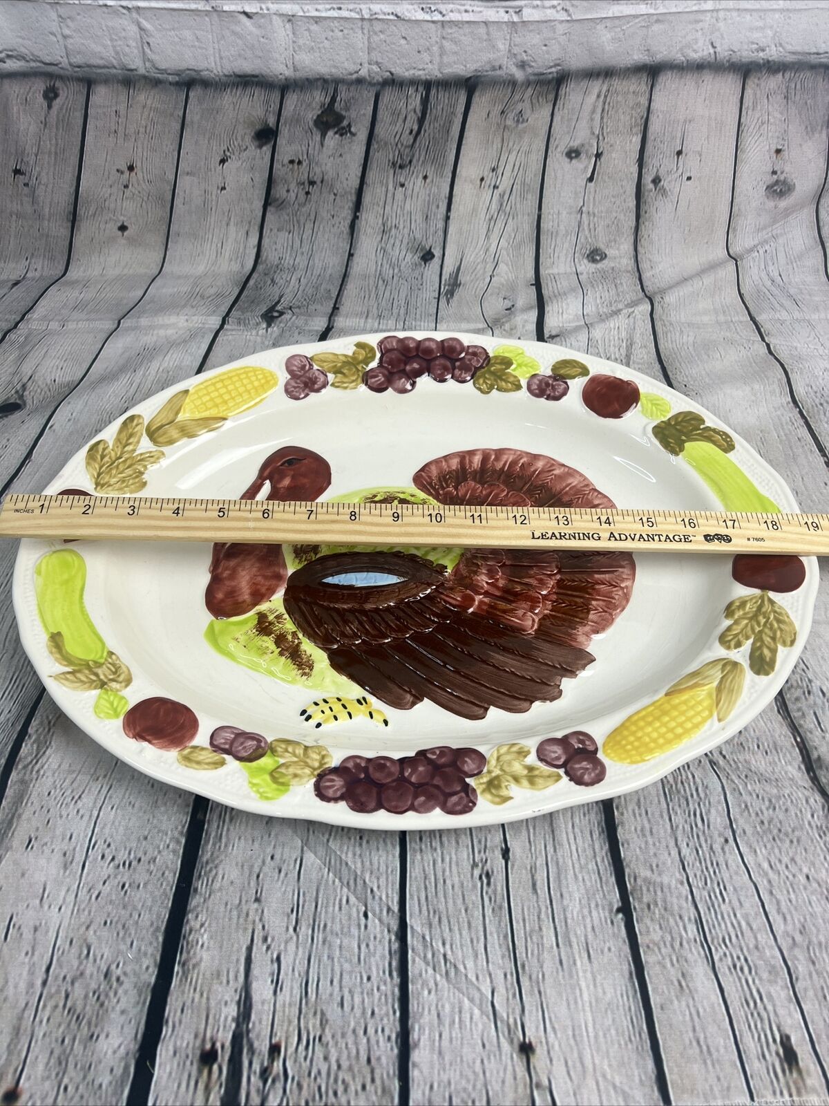Vintage Extra Large Turkey Platter Hand Painted  18x14 Oval Thanksgiving Platter