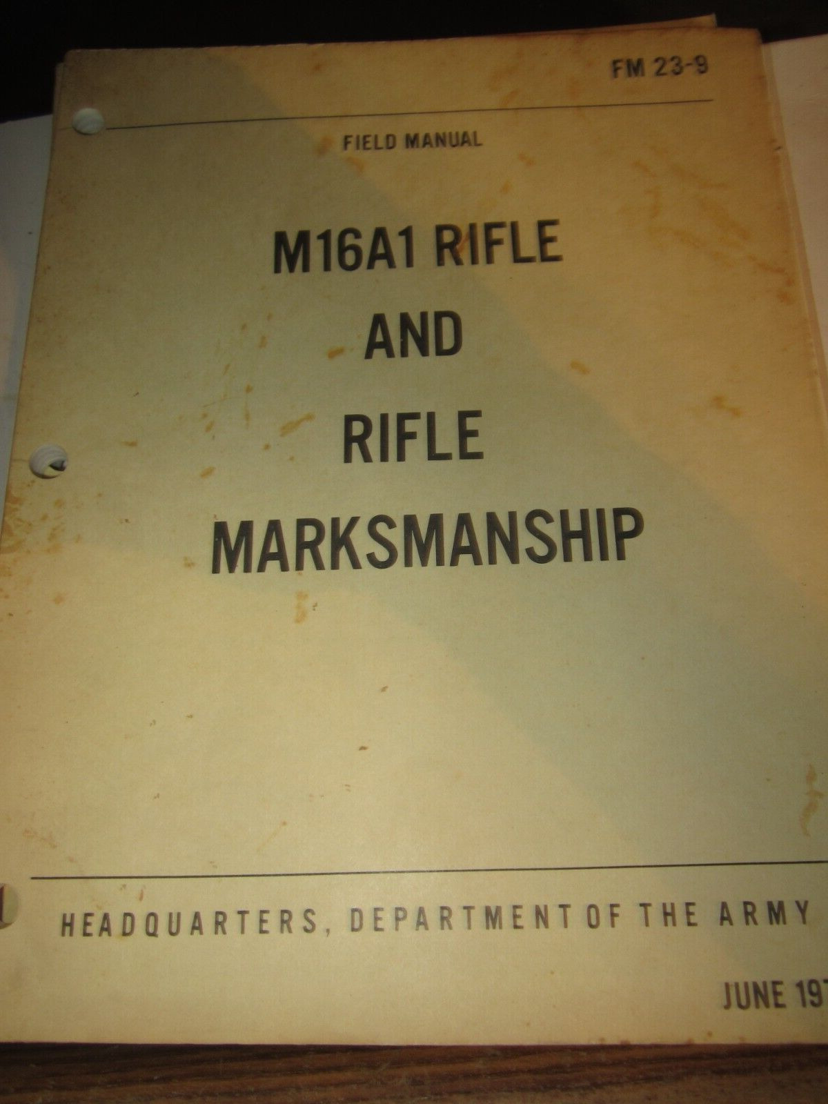 U.S Army 1974 Rifle M16A1 Rifle Marksmanship Field Manual FM 23-9 DOD Military