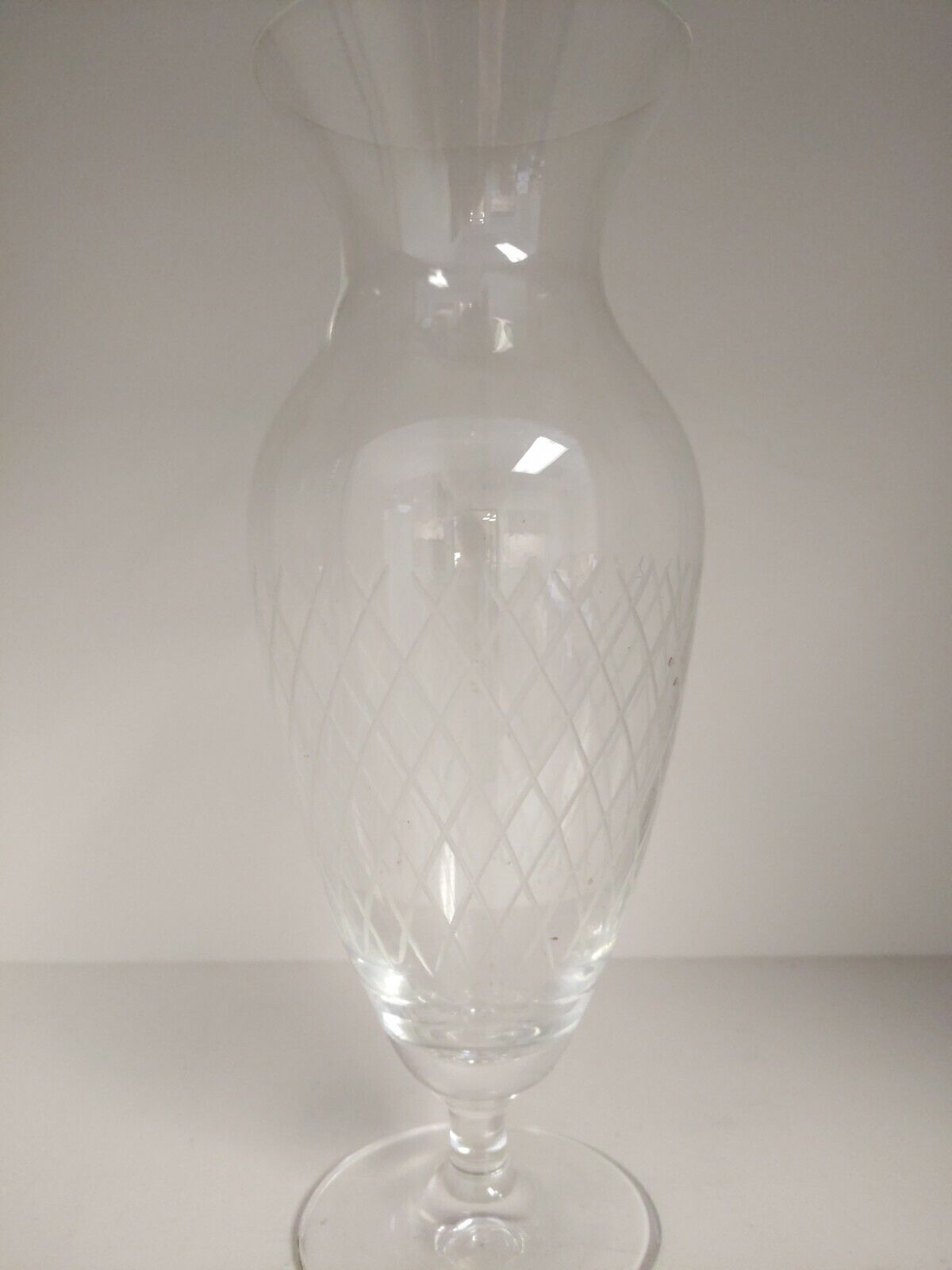 Hand Blown Glass  Clear Tall Hurricane / Vase Etched 9.5
