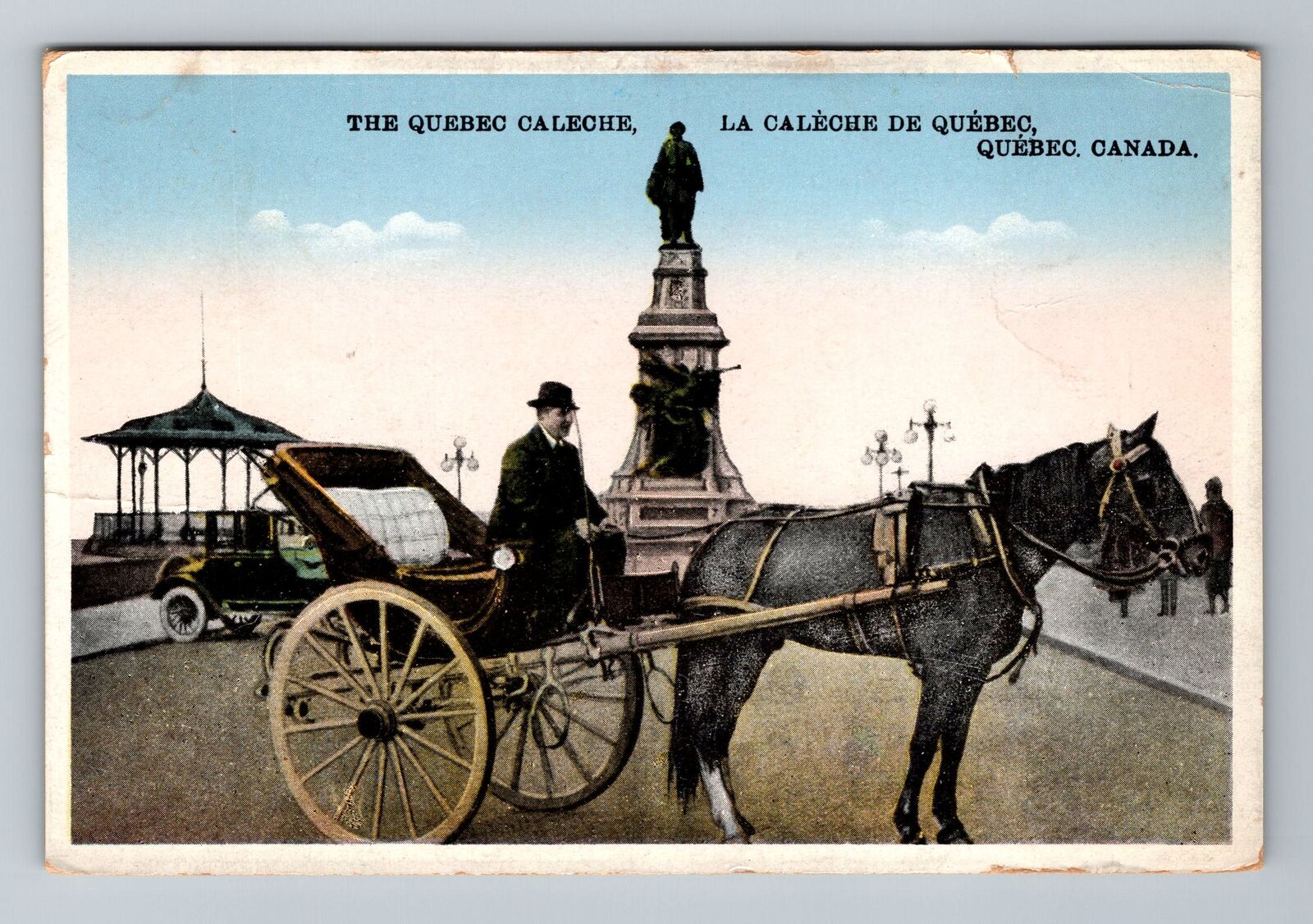 Quebec Canada La Caleche DE Quebec Horse Carriage Antique Vintage Postcard