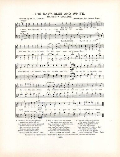MARIETTA COLLEGE Original Antique Song Sheet c1906 