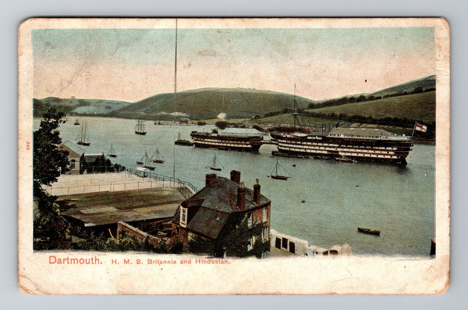 Dartmouth, H.M.S. Britannia And Hindustan Vintage Souvenir Postcard