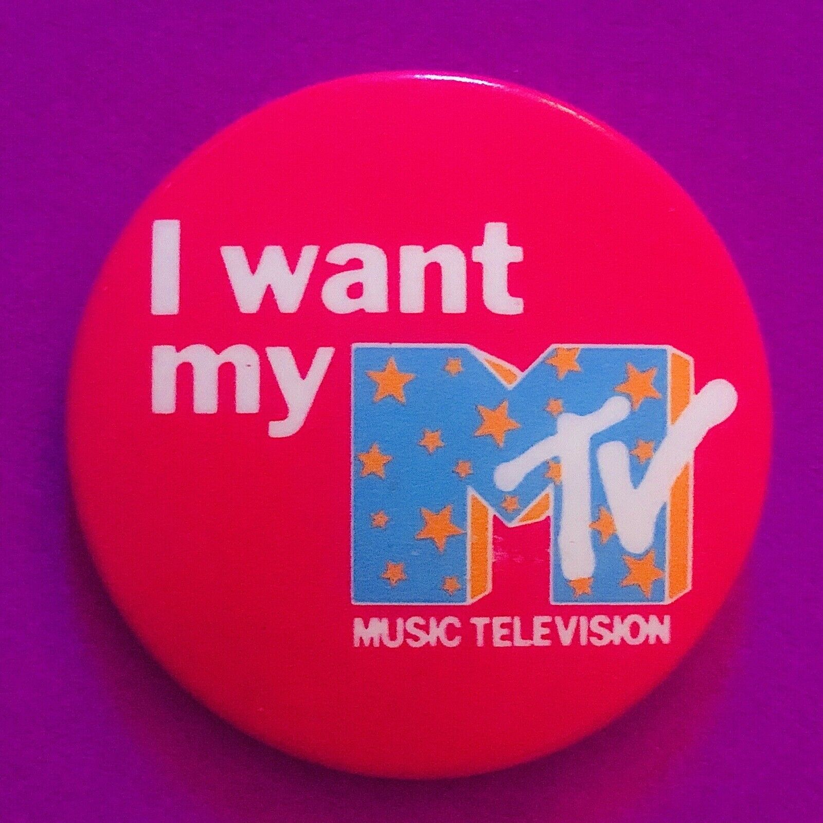 I Want My MTV Pin Vintage 80s Pinback BUTTON Badge Metal Pin VTG ORIGINAL 1982