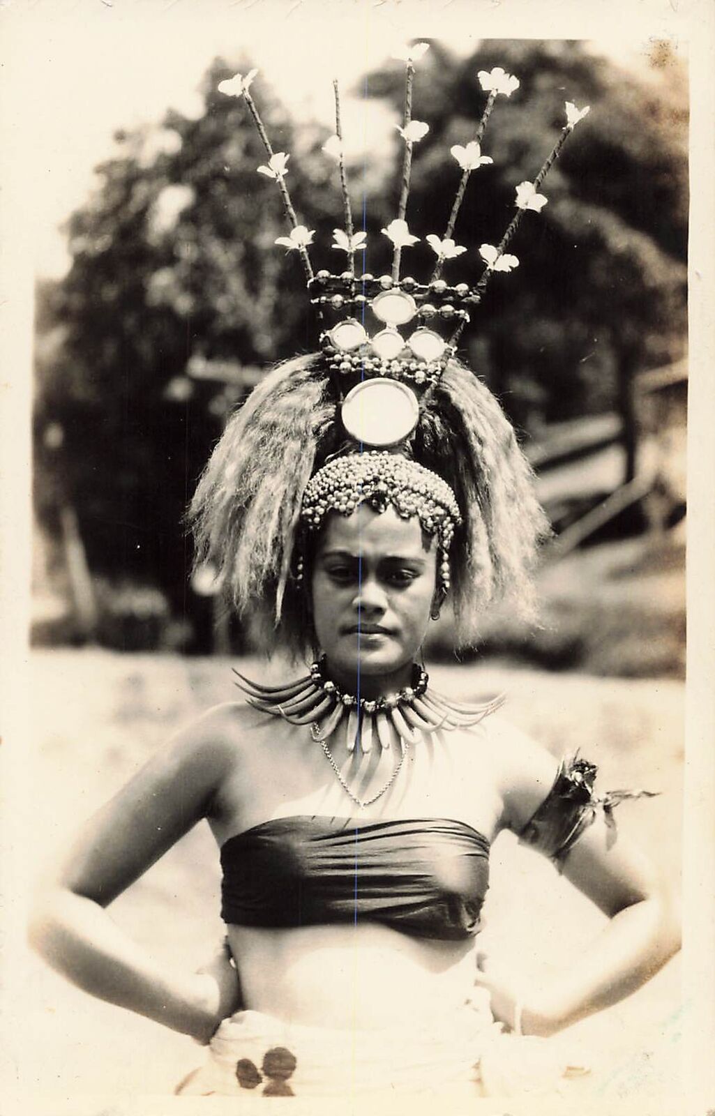 1936 RPPC Native Samoan High Chief Daughter Beautiful Pago Pago Crown Stunning