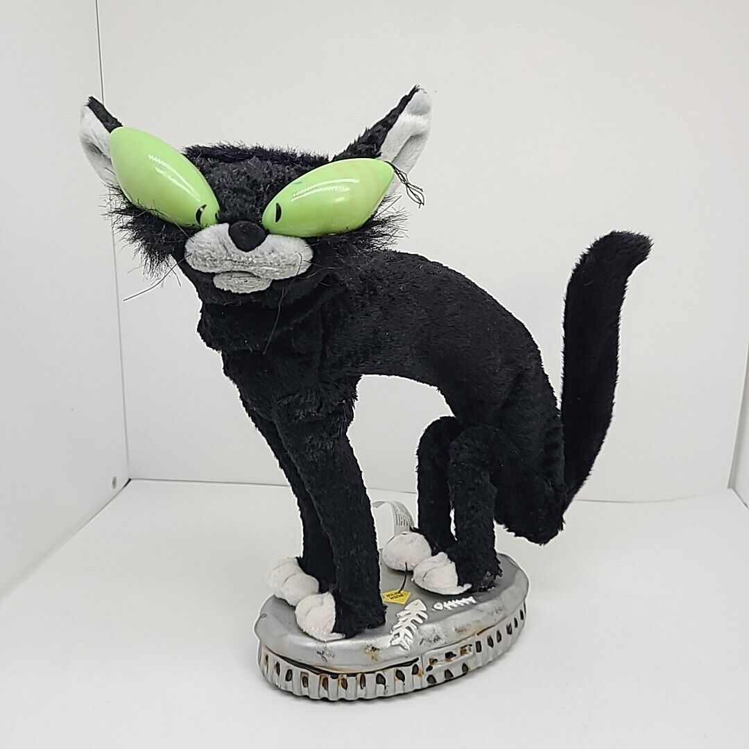 Gemmy Vintage Animated Fraidy Cat Halloween Black Alley Cat READ 