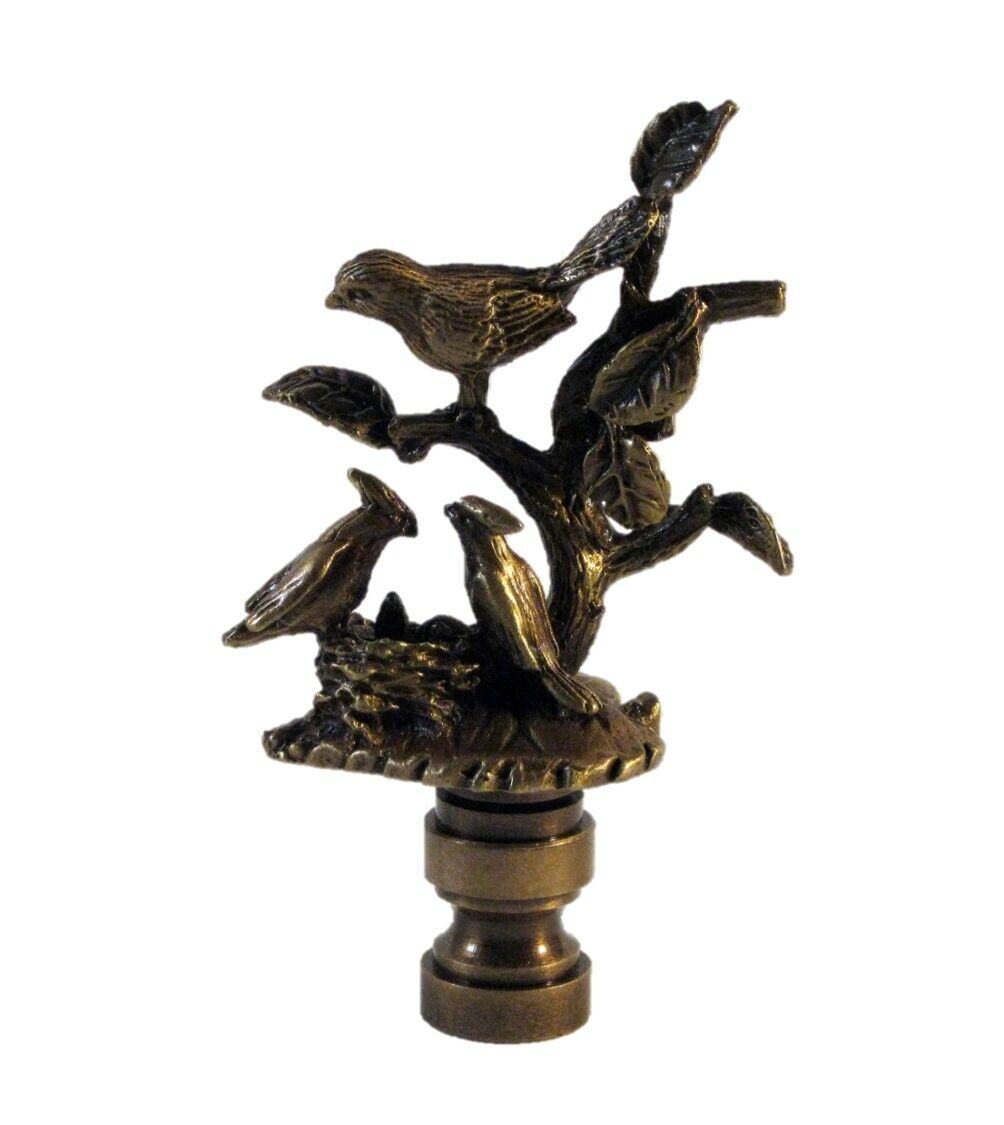 Lamp Finial-BIRDS IN BRANCHES-Aged Brass Finish, Highly detailed metal casting