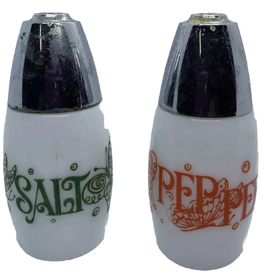 Gemco Westinghouse Milk Glass Salt & Pepper Shakers Butterflies Design Vintage