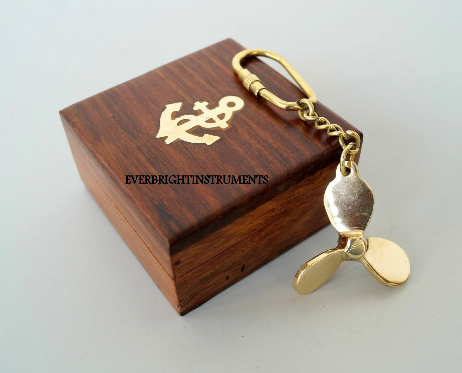 Set Of 20 Solid Brass Propeller Fan Key Chain With Wooden Box Christmas Decor