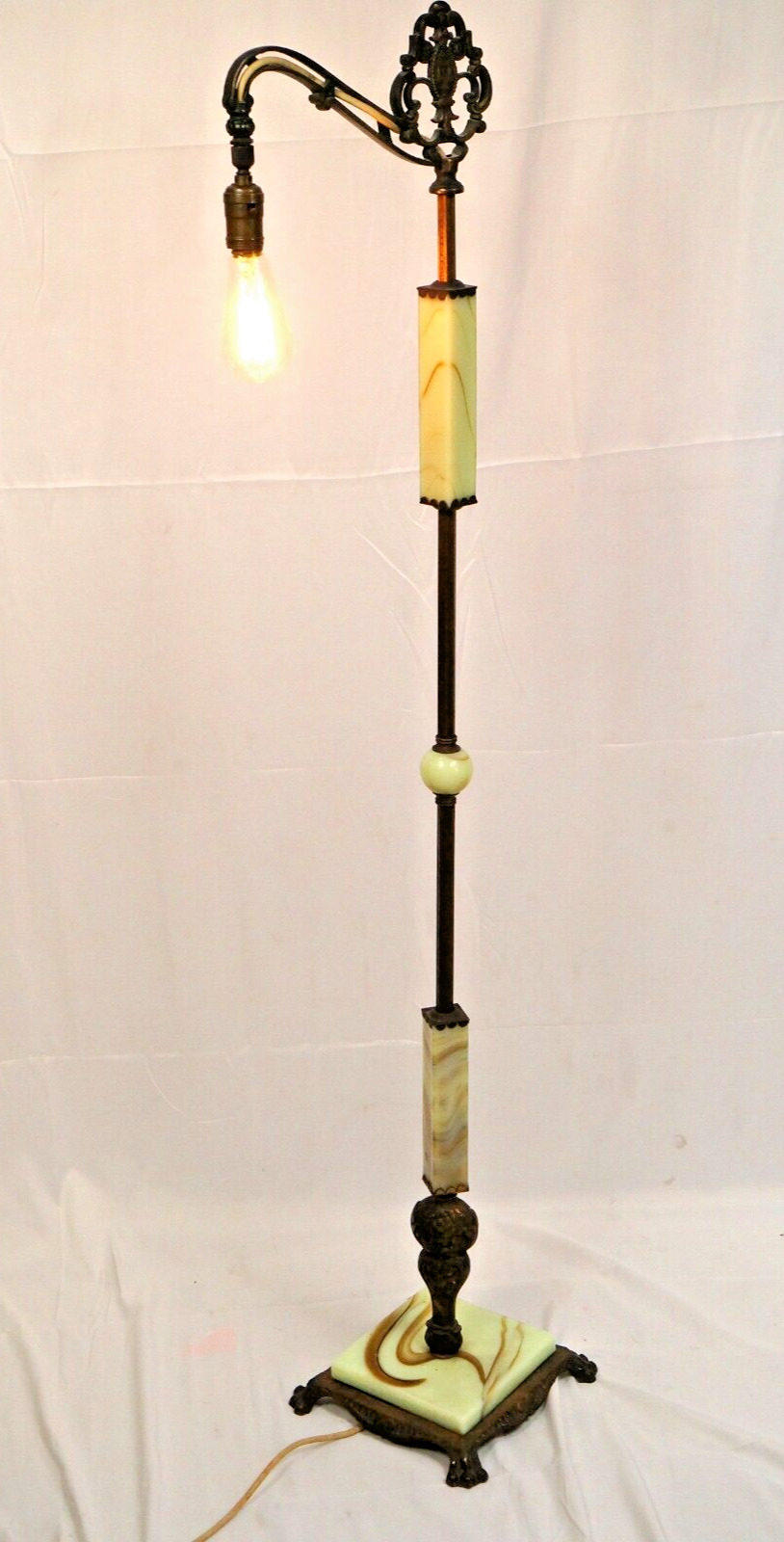 Floor Lamp Living Room Vintage Green Marble Cast Iron Engraved Antique A.L & S
