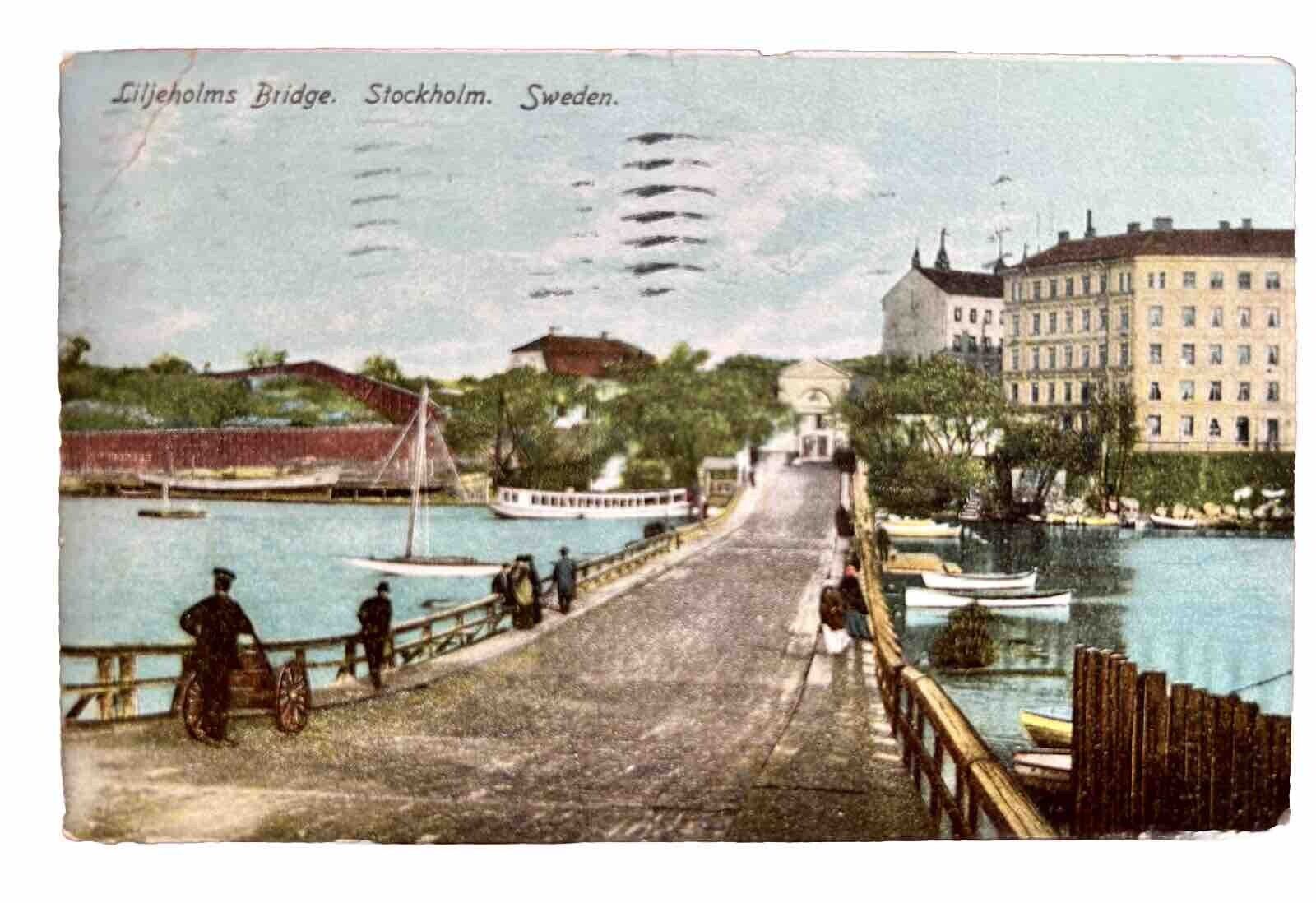 Liljeholmens Bridge. Stockholm Sweden. Vintage Postcard. 1906