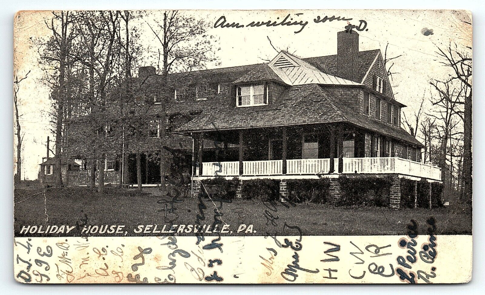 1906 SELLERSVILLE PA HOLIDAY HOUSE EARLY UNDIVIDED POSTCARD P4189