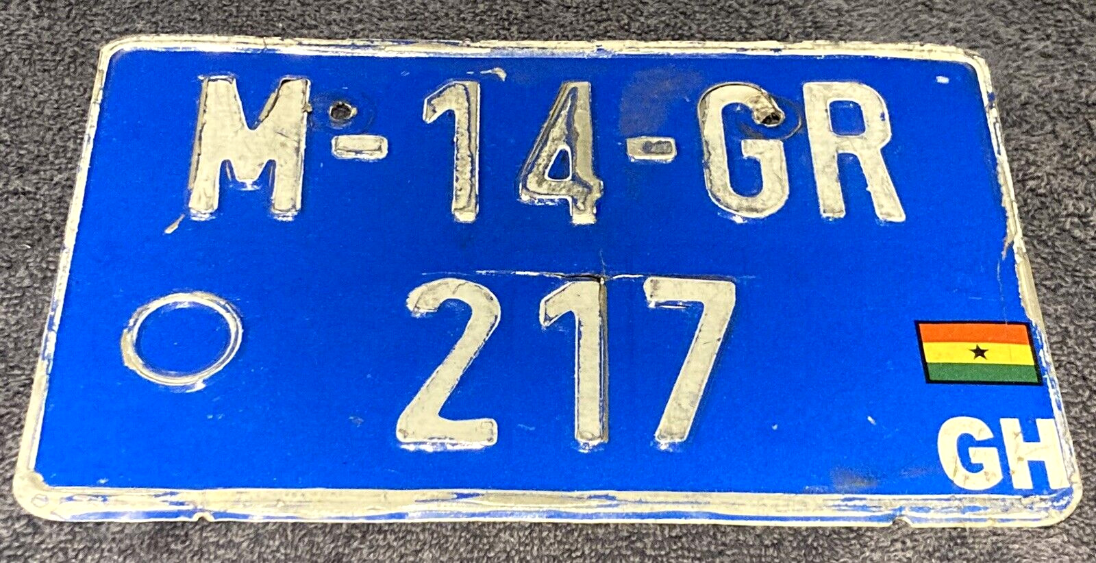 Ghana Africa MOTORCYCLE license plate w/flag M 14 GR 217 Foreign tag African MC