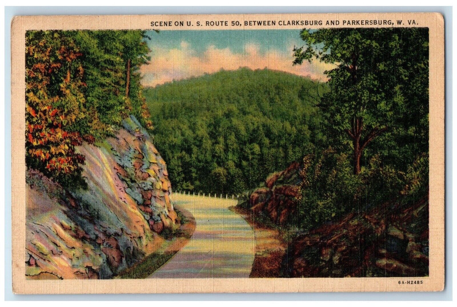 1939 Scene US Route 50 Between Clarksburg & Parkersburg West Virginia Postcard
