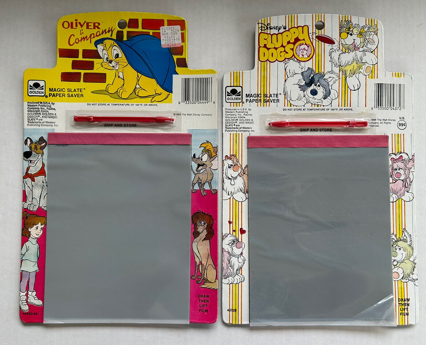 Vintage Disney’s Oliver & Company, Floppy Dogs Magic Slate 1980’s Set Of 2