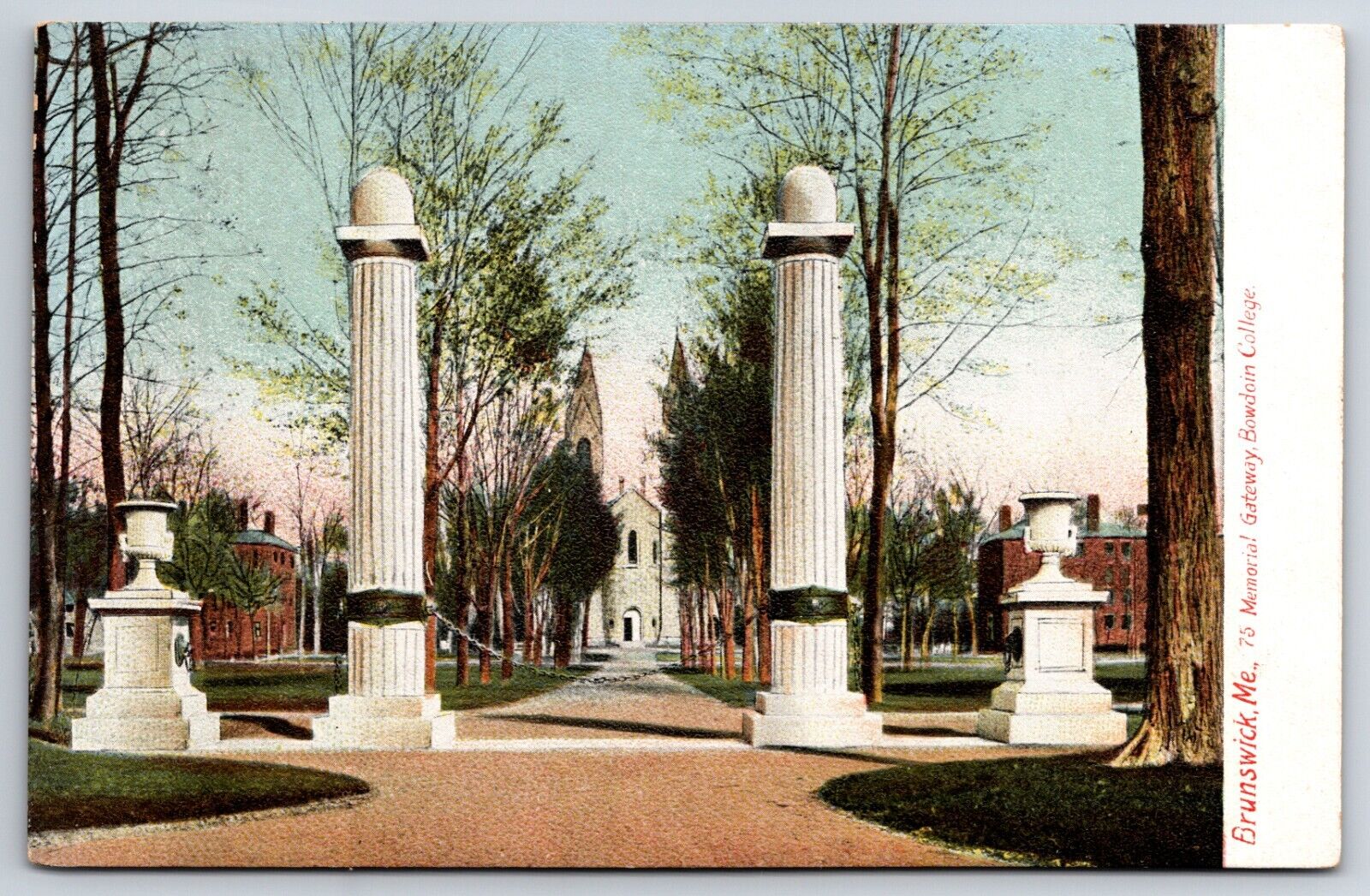 Bowdoin College Memorial Gateway c1900\'s Brunswick Maine ME Leighton Postcard