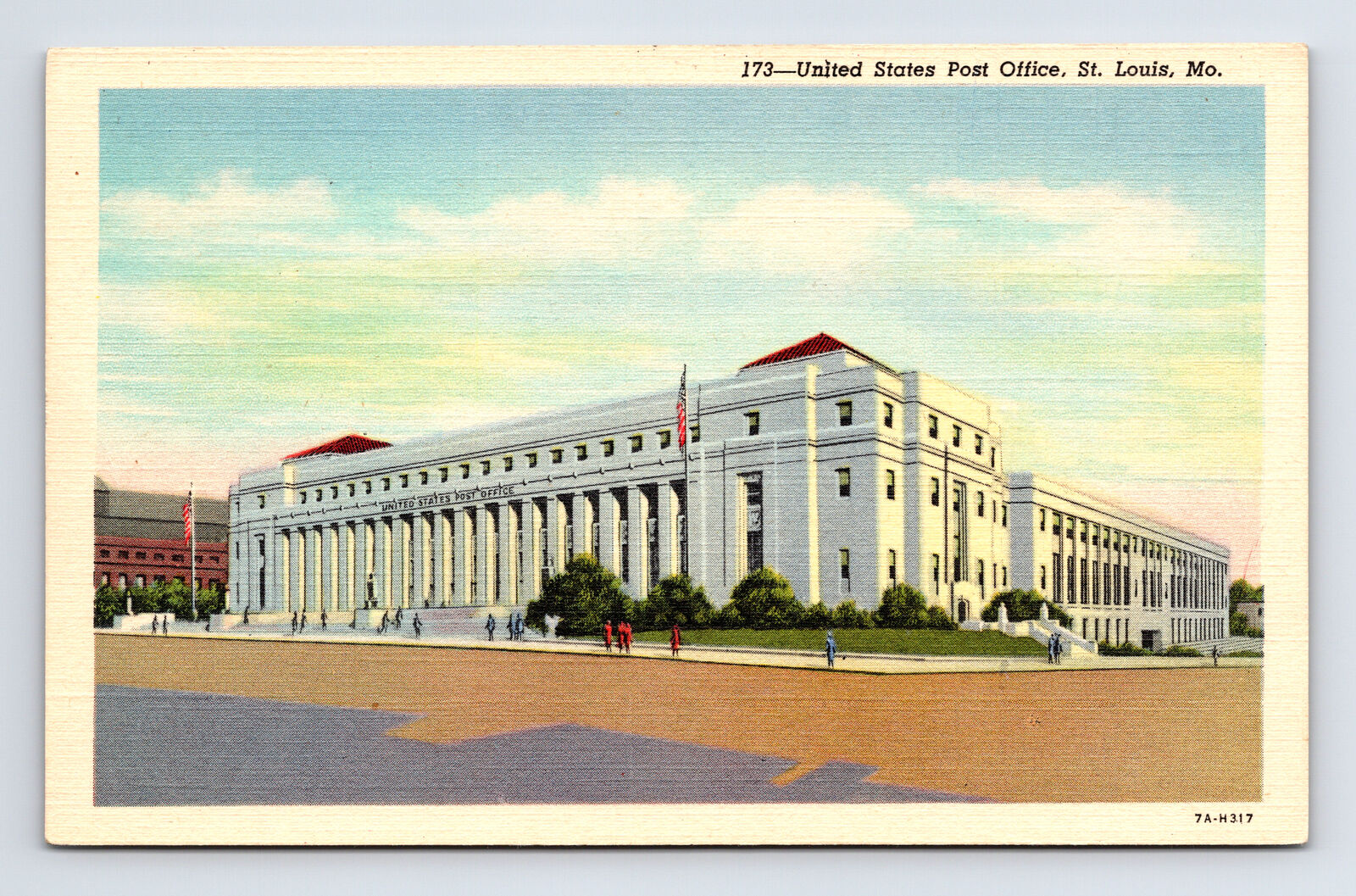 Linen Postcard St. Louis MO Missouri US Post Office Building Car