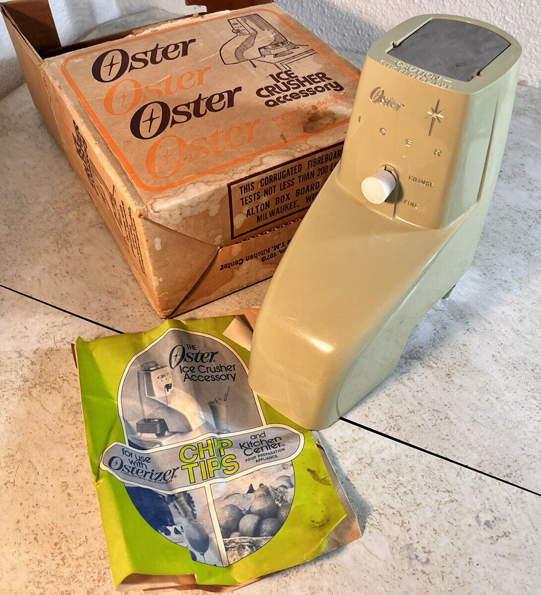 Vintage Groovy Avocado Green MCM OSTER Blender Icer Attachment Ice Crusher