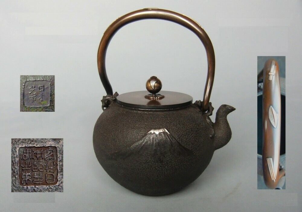 Tetsubin Chagama Japanese Iron Tea Kettle Pot Mitsushige Replica Fuji Takaoka