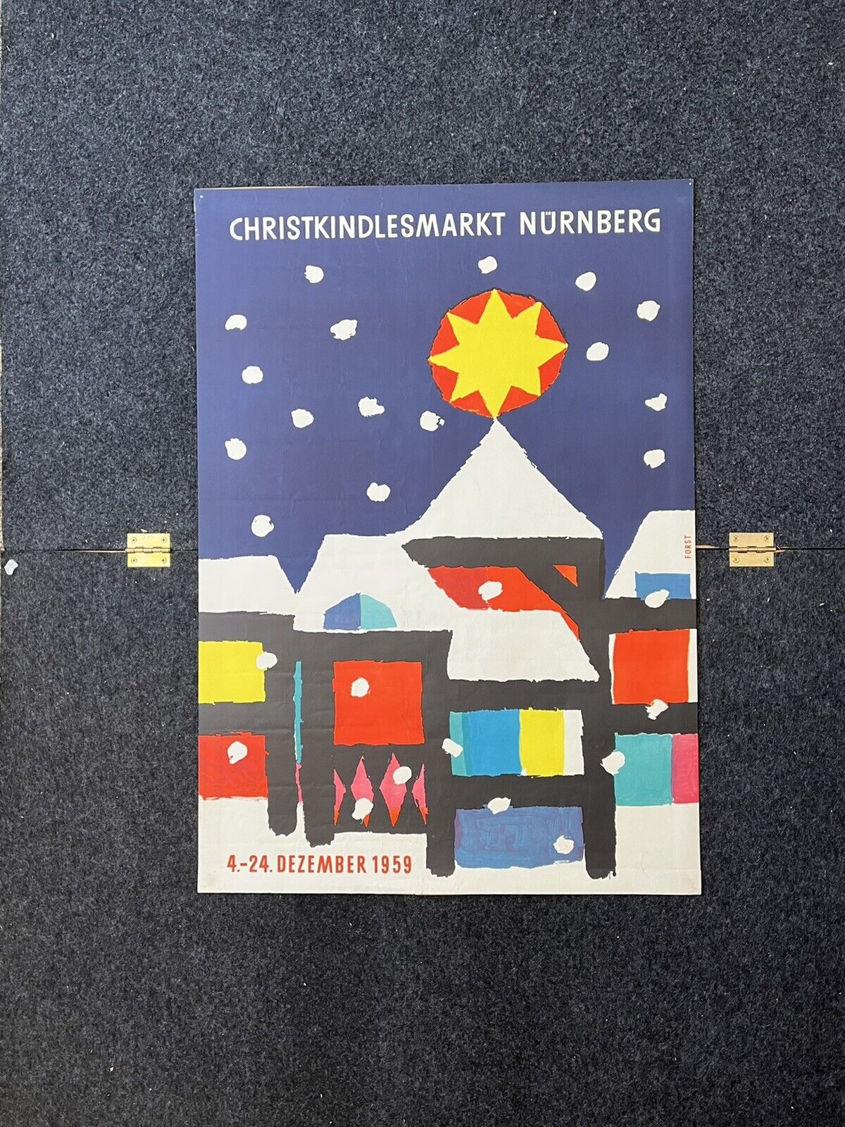 RARE 1959 German Christmas Celebration – Original Vintage Holiday 33 X 23
