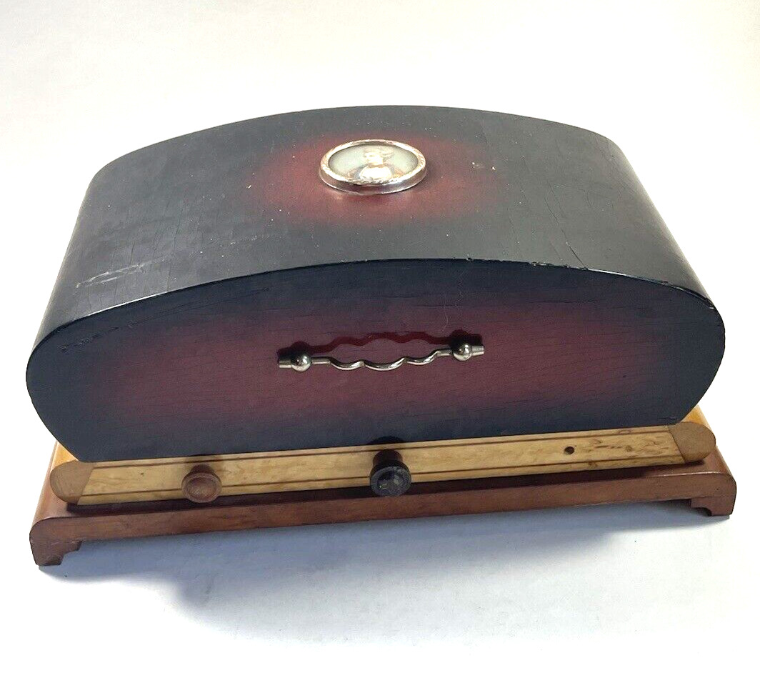 Vintage Antique Handmade Wooden Musical Cigarette Dispenser Holder Box Original