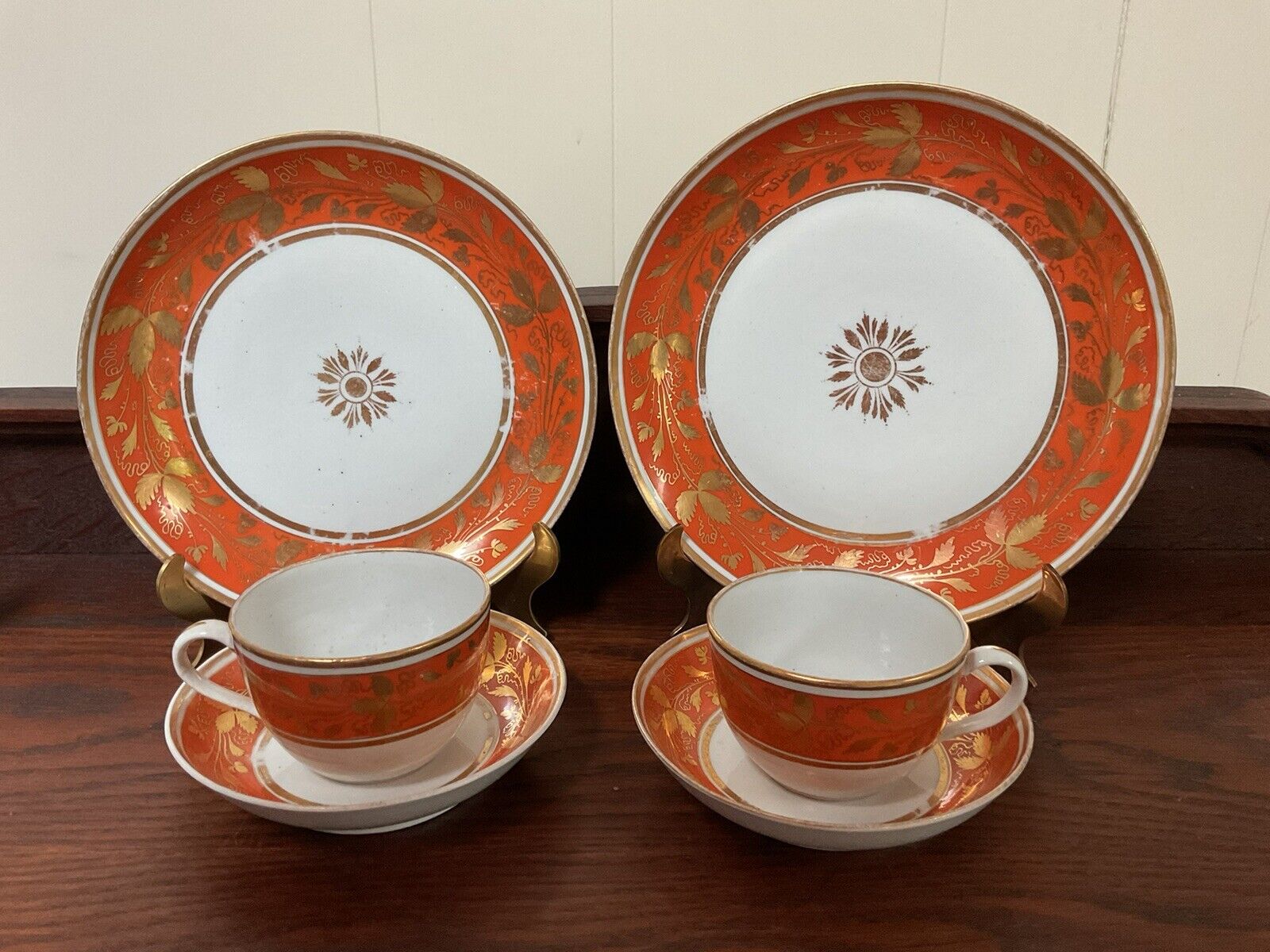 2 Sets Antique c1800 New Hall England Porcelain Teacup & Saucer & Plate Pat.670