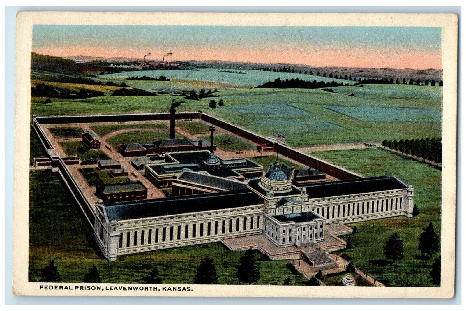 c1950s Federal Prison, Leavenworth Kansas KS Vintage Posted Postcard
