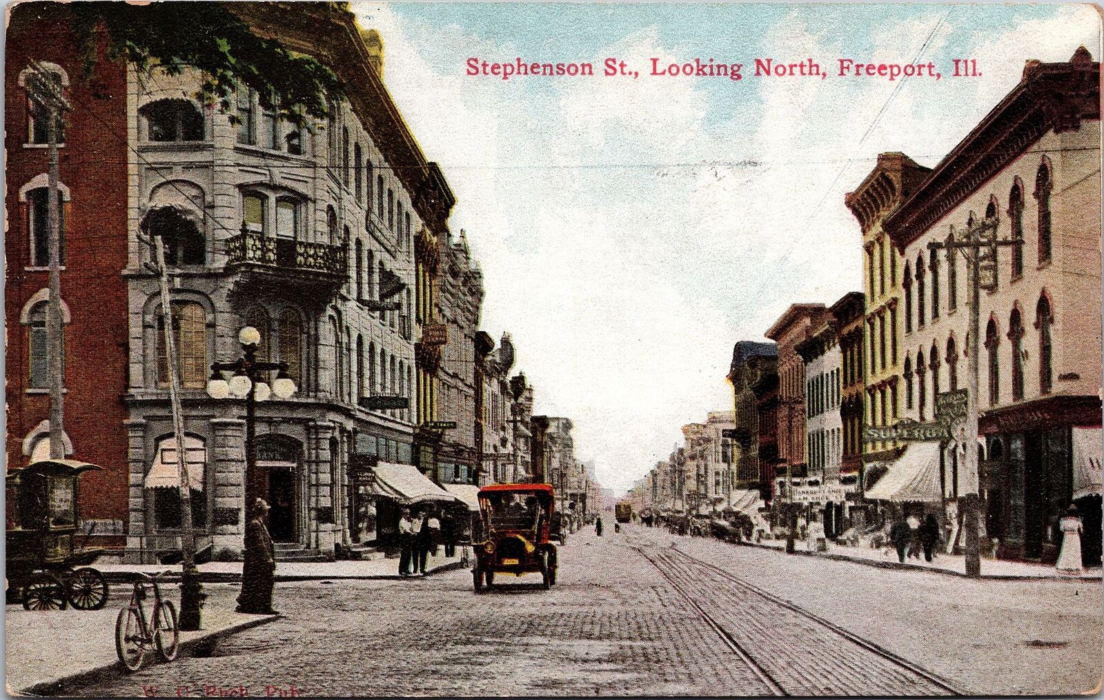 FREEPORT IL - Stephenson Street Looking North Postcard - 1912