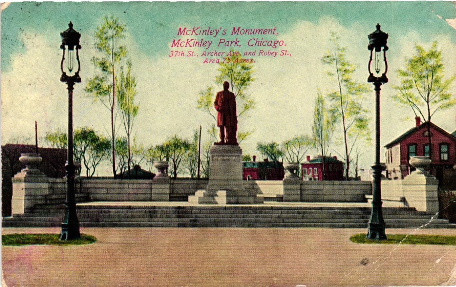 Vintage Postcard- McKinley's Monument, McKinley Park, Chicago, IL Early 1900s