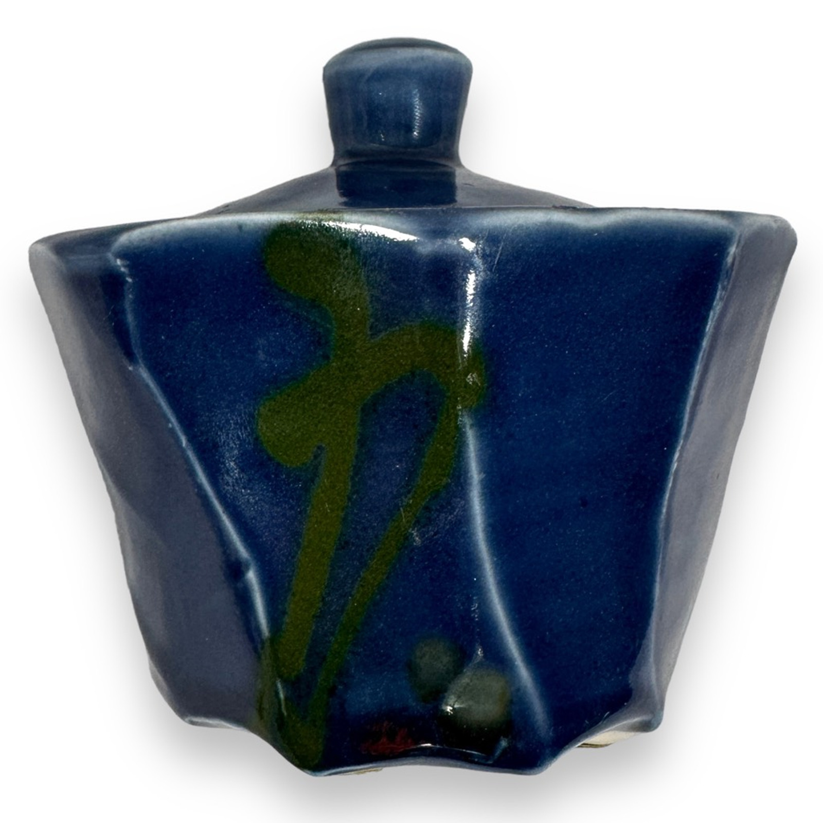 Vintage Studio Pottery Sugar Bowl Lid Dark Cobalt Blue Decorative Signed