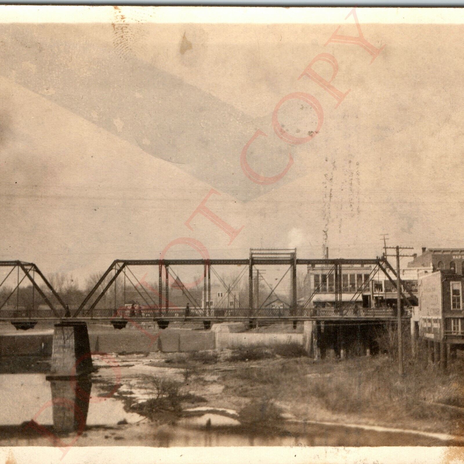 1900s Independence, IA 1st St. Bridge Real Photo Wapsi River Downtown Main A47