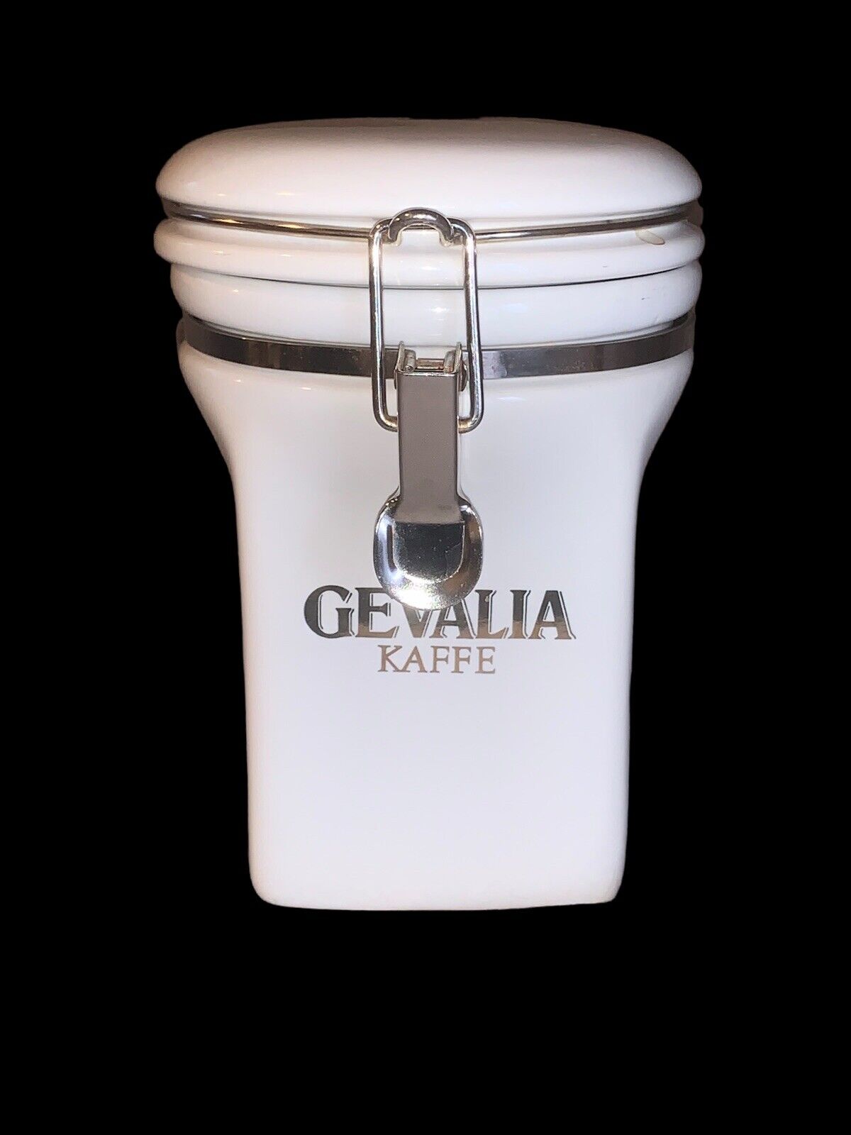 Vintage Gevalia Kaffee Coffee Ceramic Cannister White Gold Trim 