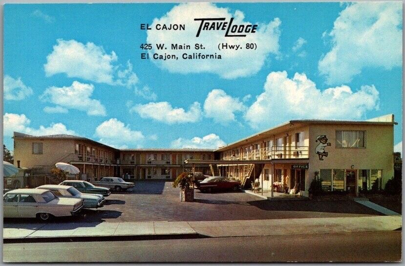El Cajon, California Postcard TRAVELODGE MOTEL Highway 80 Roadside c1960s Unused